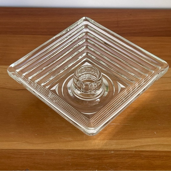 MCM Manhattan Depression Glass Candle Holder Mid Century Clear Art Glass - Picture 1 of 11